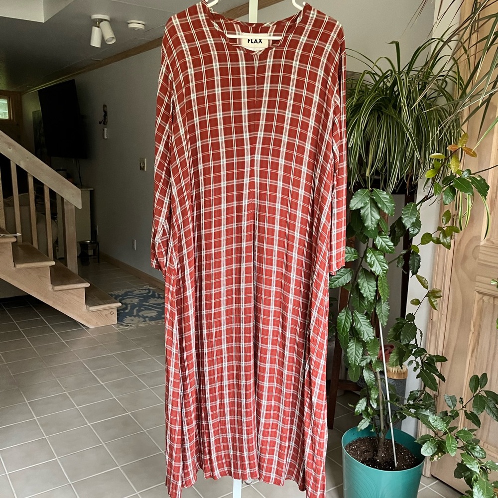Flax Red Plaid Long Sleeve Maxi Dress Size L